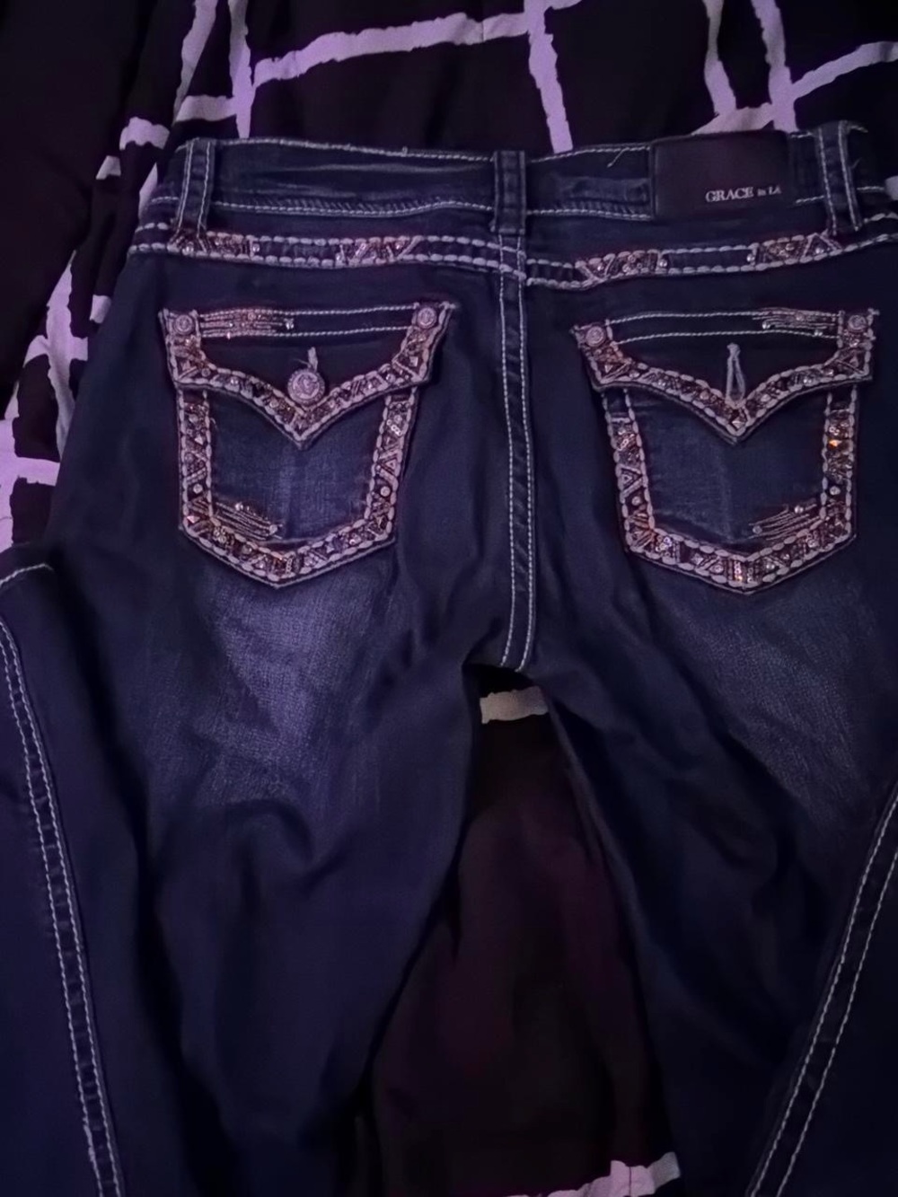 Grace in LA Dark Blue Skinny Jeans with Embellished Back Pockets